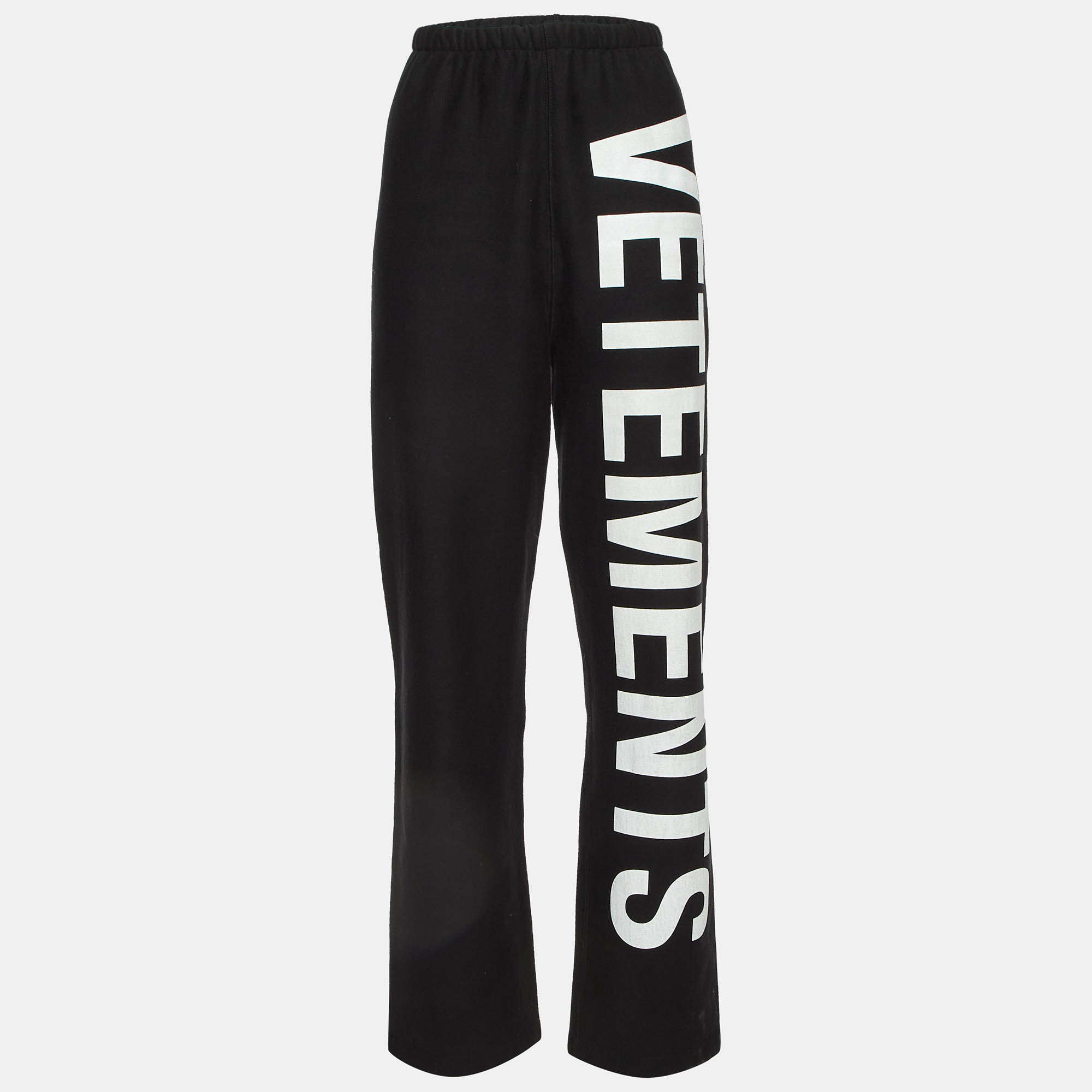 

Vetements Black Large Logo Print Cotton Knit Sweatpants M