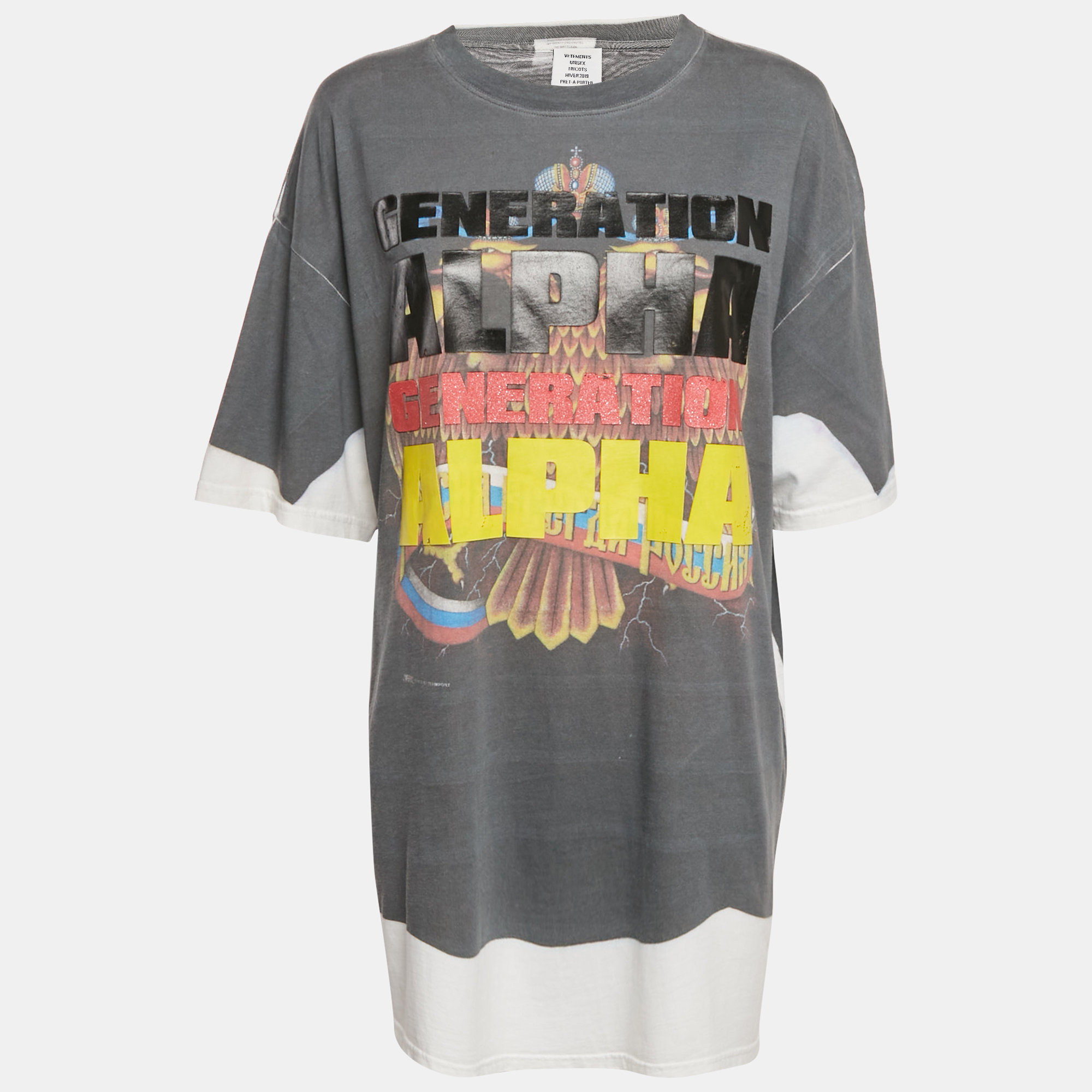 

Vetements Grey Generation Alpha Printed Cotton Knit Oversized T-Shirt S