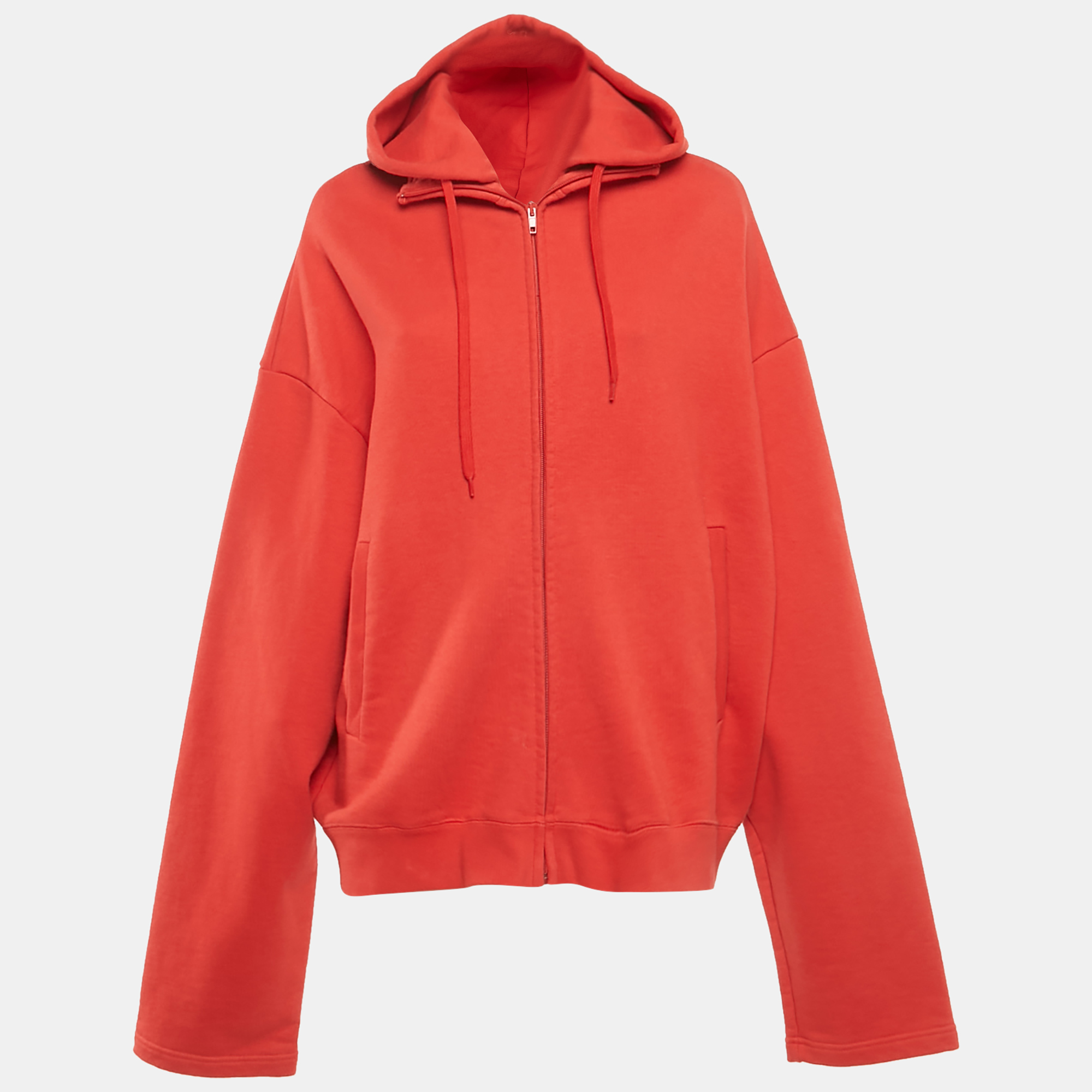 

Vetements Red Cotton Knit Zip-Up Hooded Jacket L