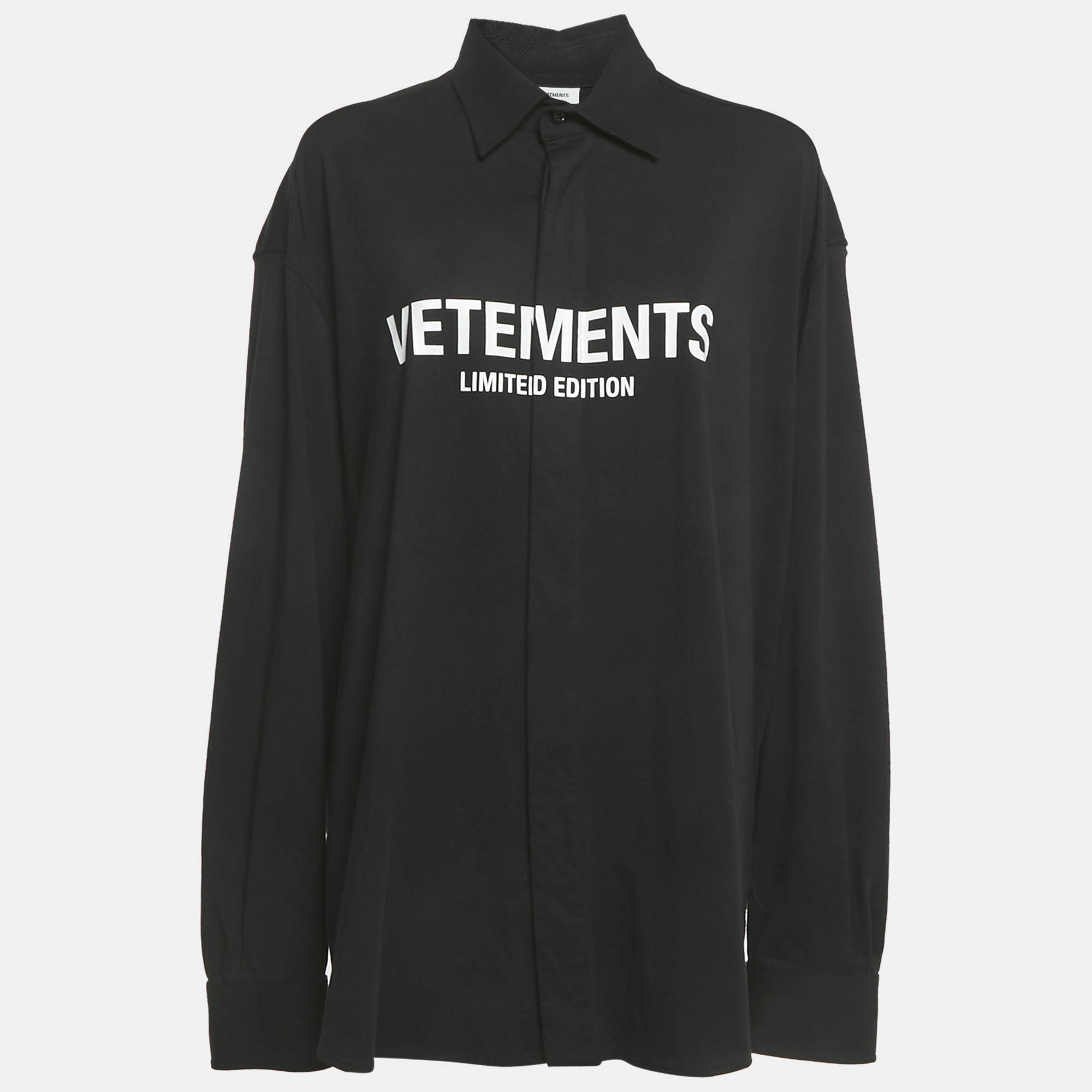 Pre-owned Vetements Black Logo Print Cotton Knit Garderobe Limited Edition Unisex Shirt M