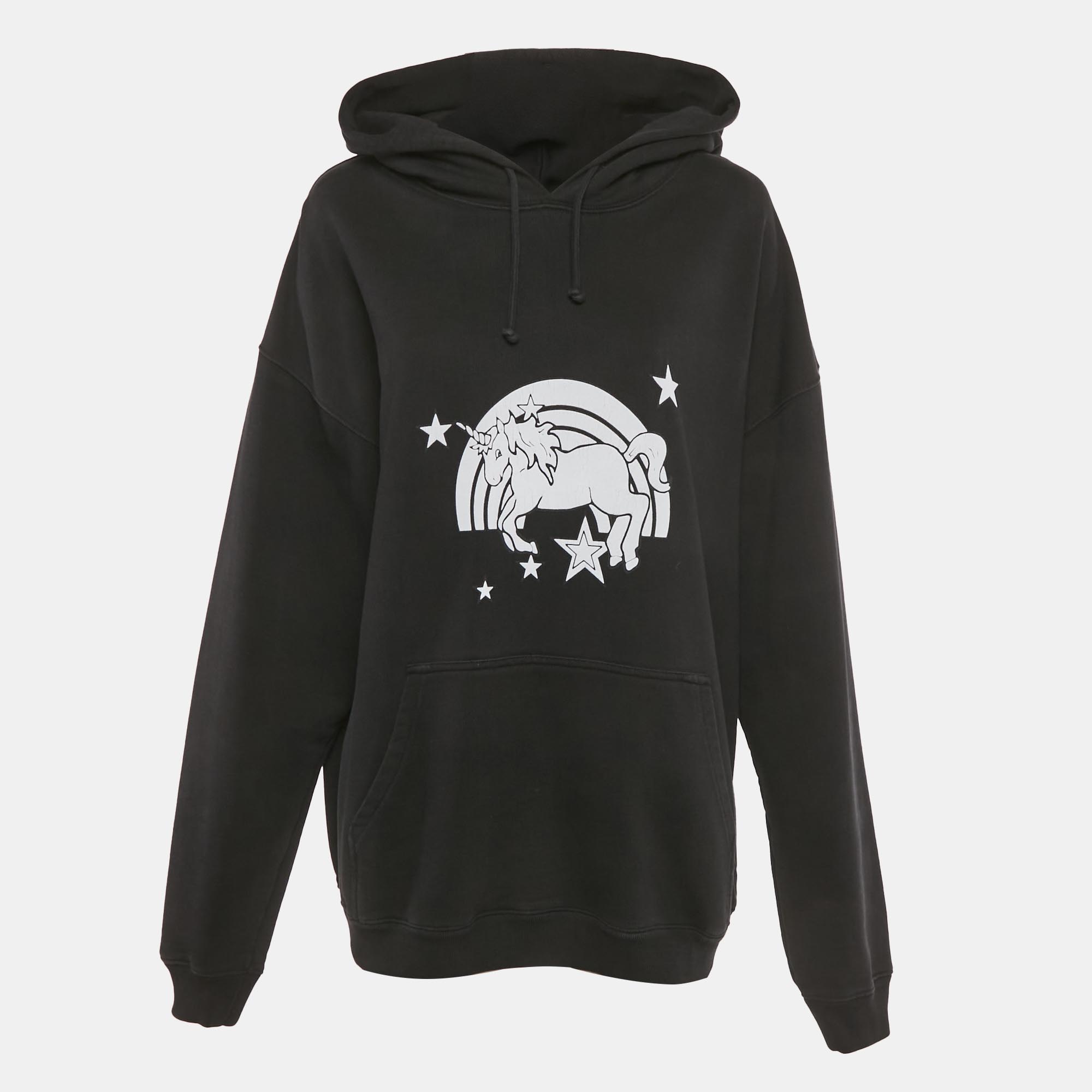 

Vetements Unisex Black Unicorn Print Cotton Hoodie S