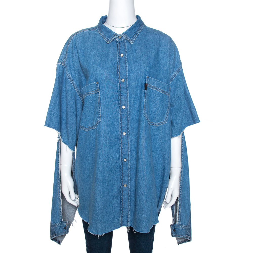 Pre Owned Vetements x Levi's Blue Denim Cutout Sleeves Oversized Shirt S