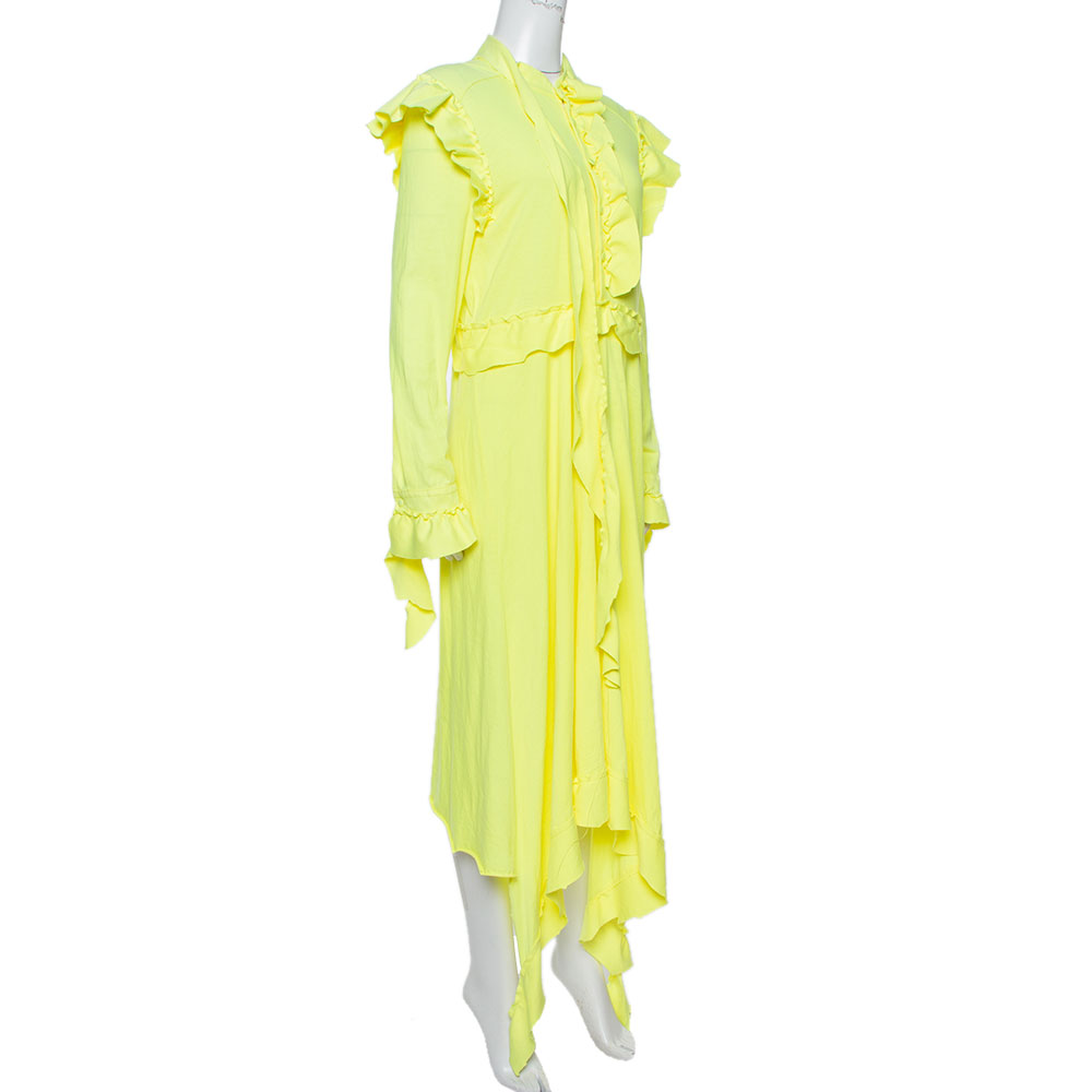 

Vetements Neon Yellow Jersey Frayed Ruffled Dress