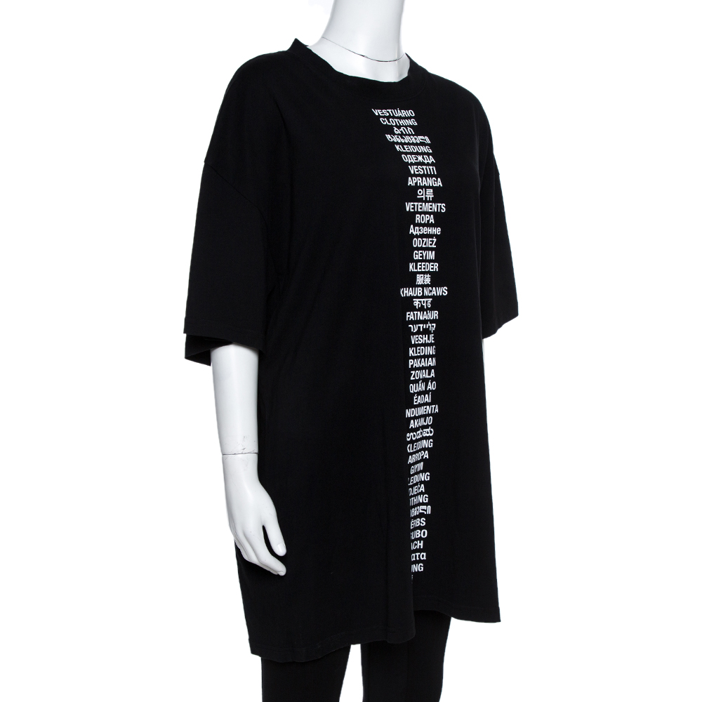 

Vetements Black Cotton Jersey Translation Print Oversized T-Shirt