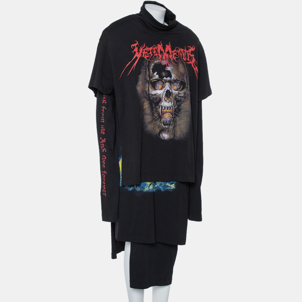 

Vetements Black Skull Printed Cotton Layered Oversized T-Shirt Dress