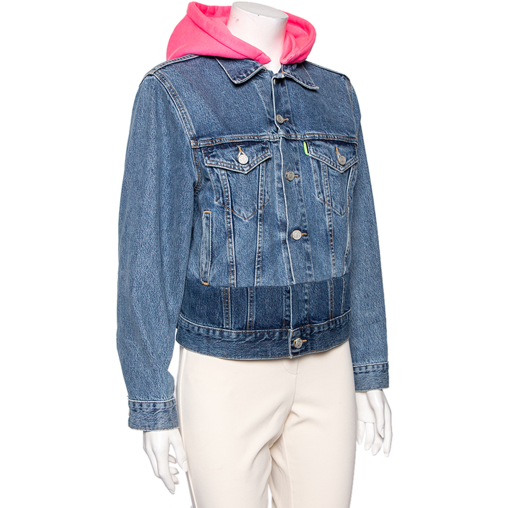 Vetements x Levi' Blue & Pink Hooded Denim Button Front Jacket