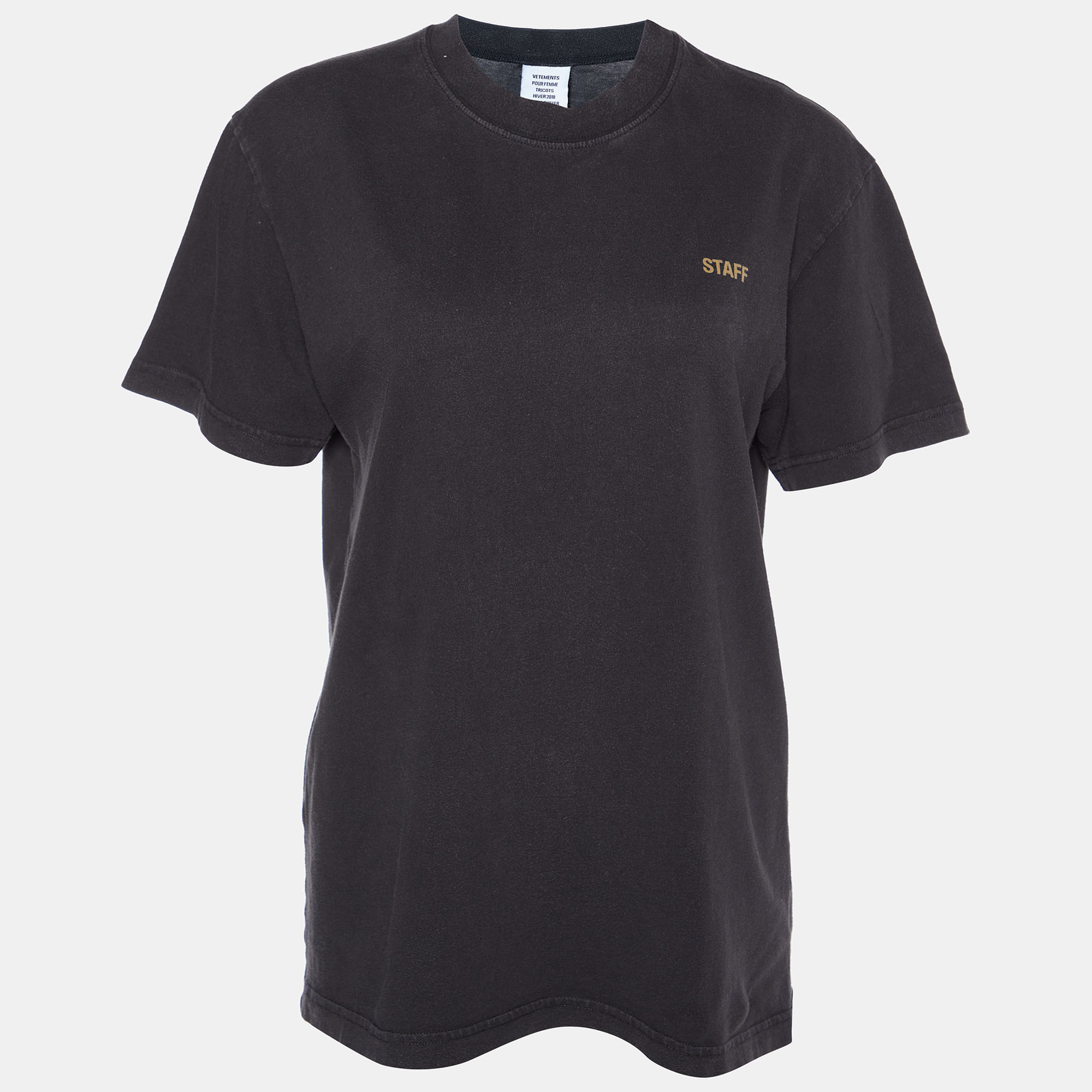 

Vetements Charcoal Grey Staff Printed Cotton Knit T-Shirt