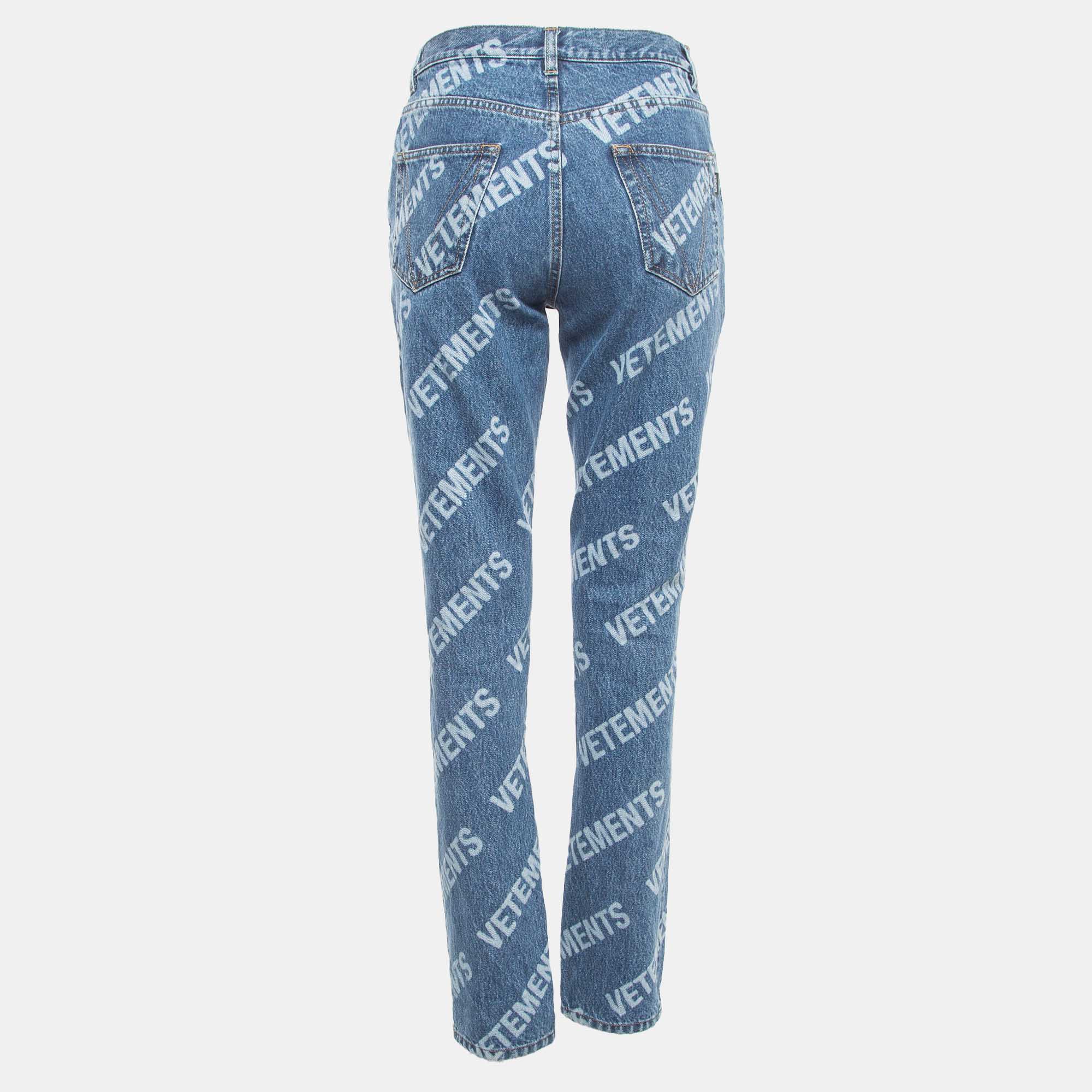 

Vetements Blue All-Over Print Washed Denim Jeans  Waist 27