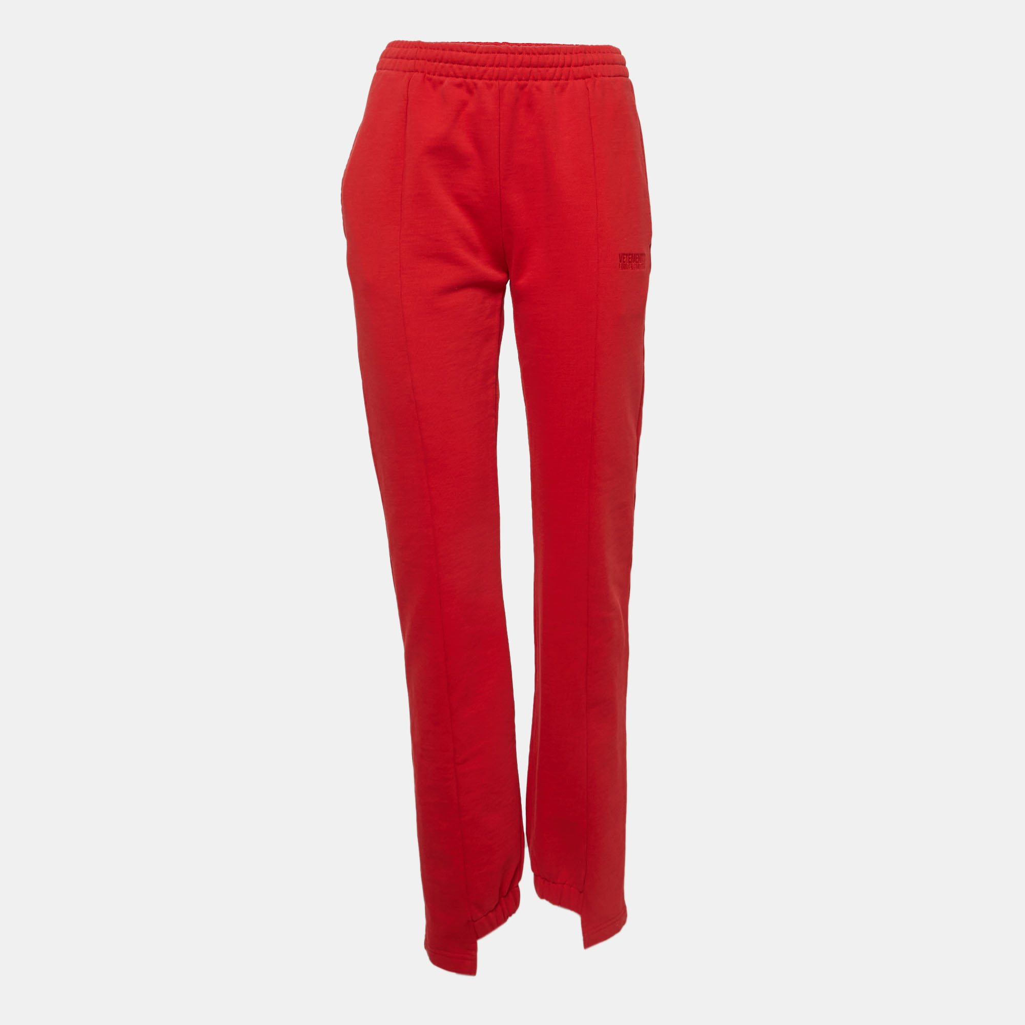 

Vetements Limited Edition Red Embroidered Cotton Knit Trackpants