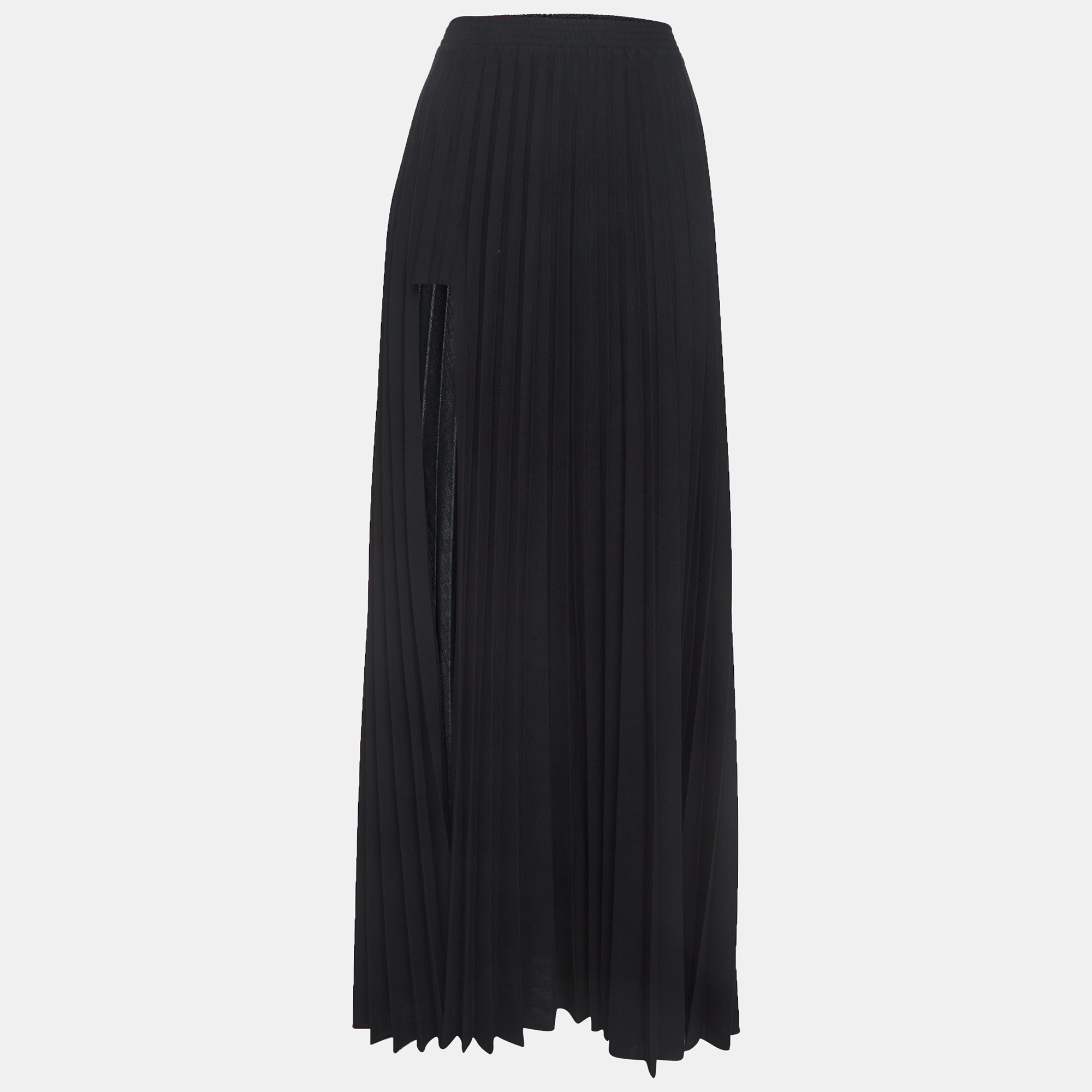 

Vetements Black Wool Blend High Slit Plisse Maxi Skirt