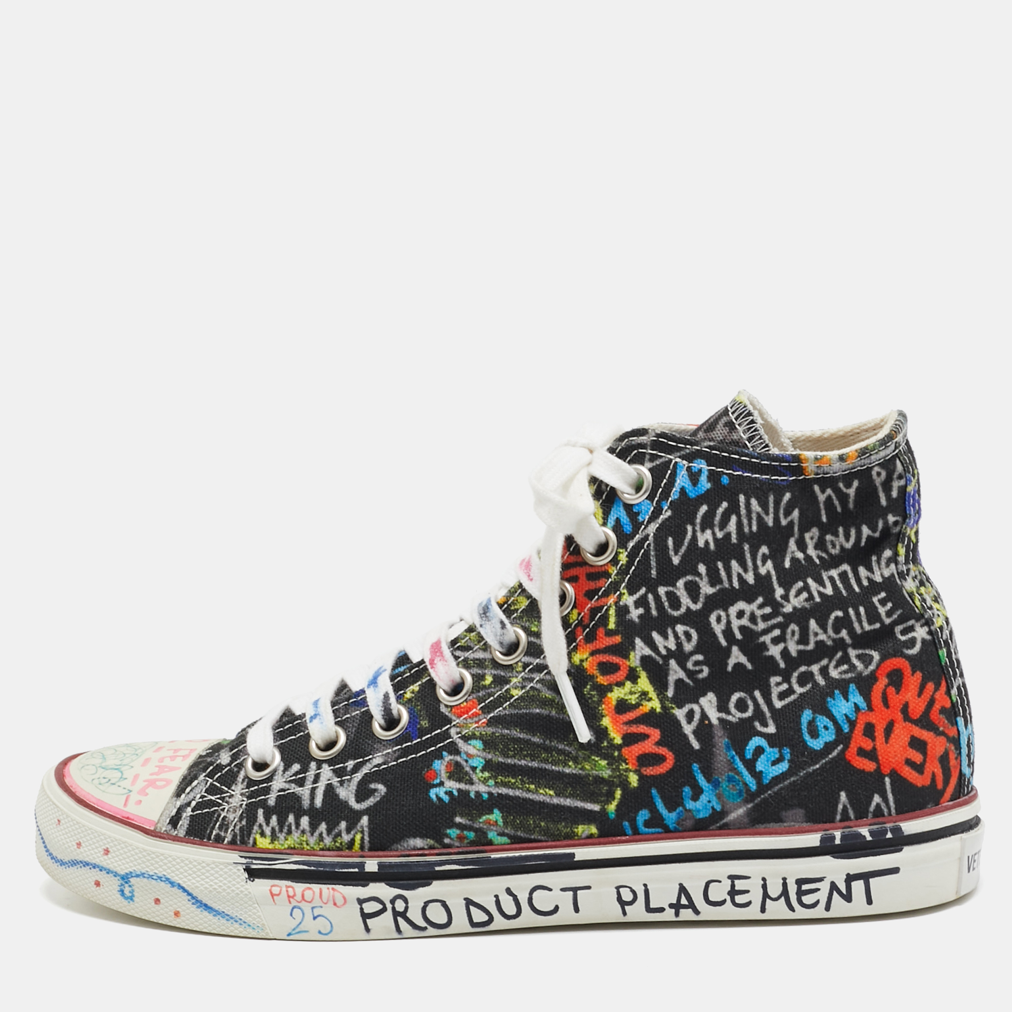 

Vetements Multicolor Graffiti Canvas High Top Sneakers Size