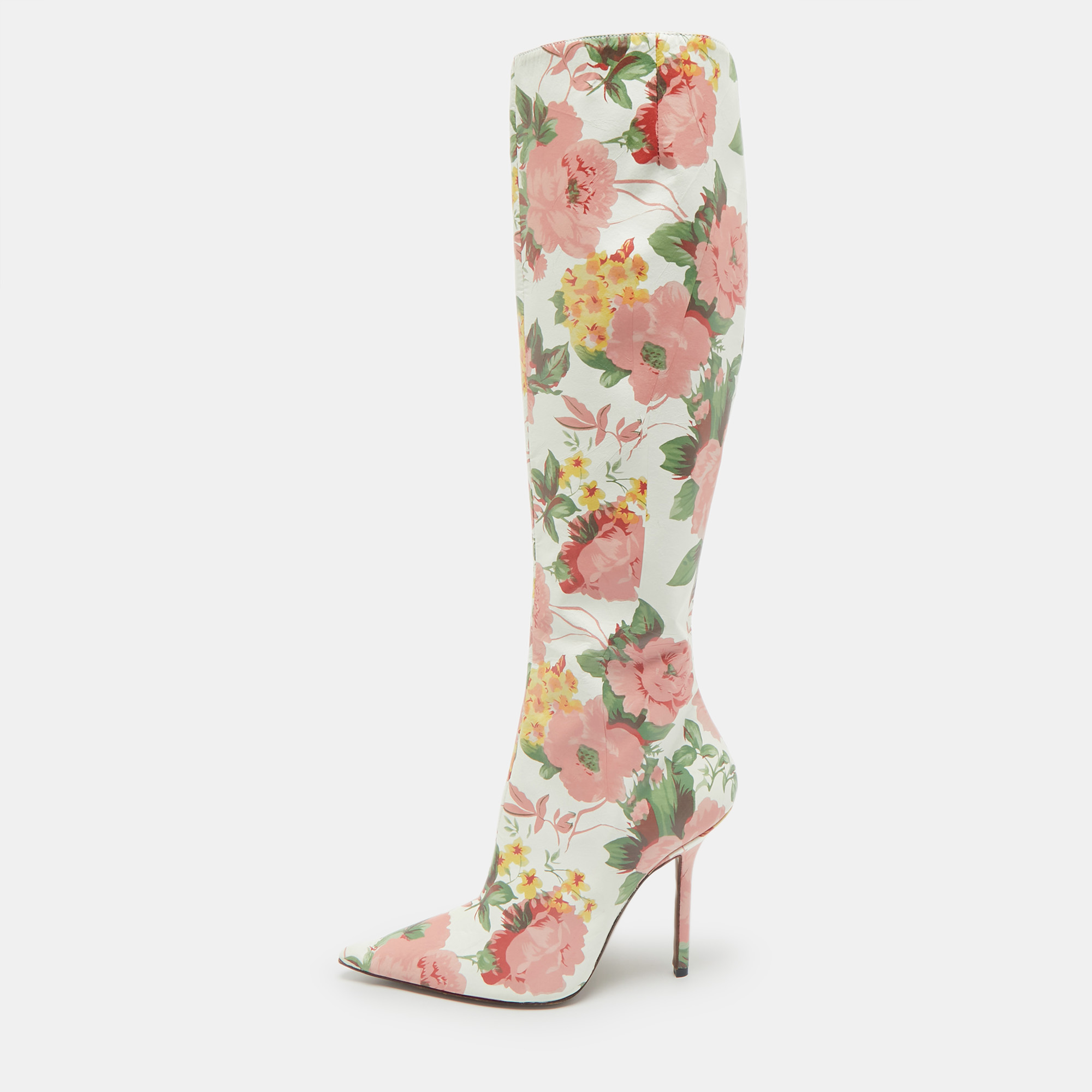 

Vetements Multicolor Floral Print Paper Mache Knee Length Boots Size