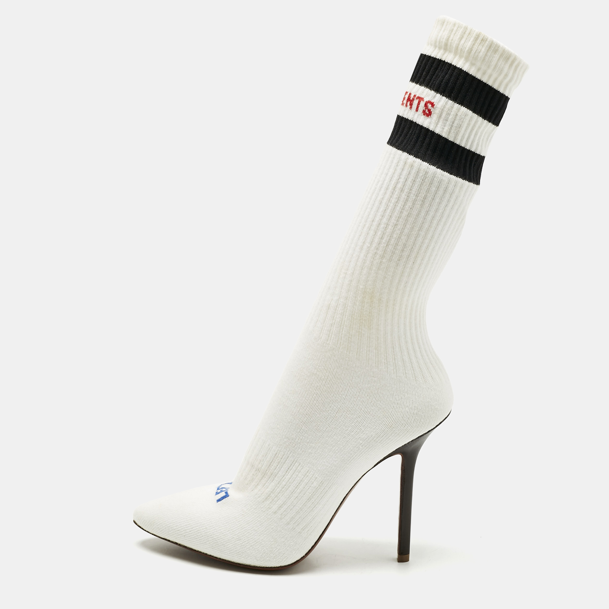 Pre-owned Vetements White Knit Fabric Striped Sock Boots Size 39