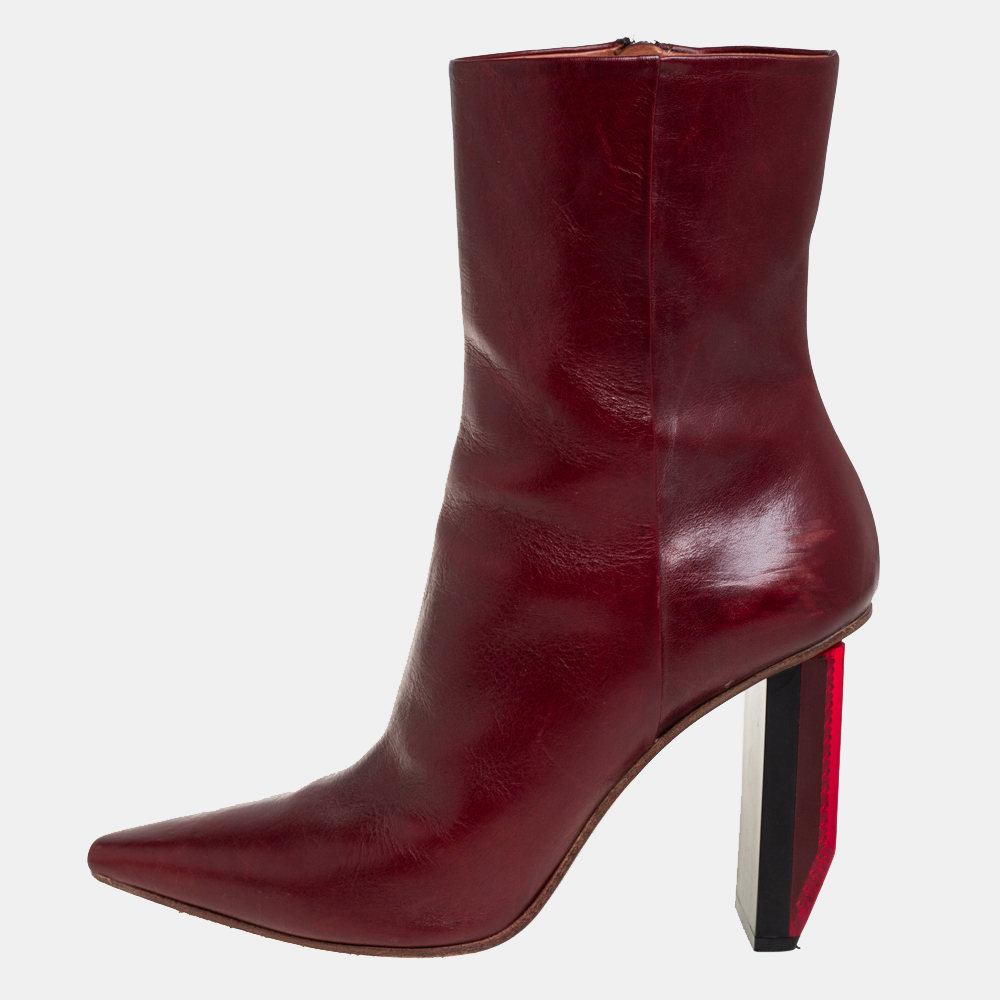 

Vetements Burgundy Leather Reflector Ankle Boots Size
