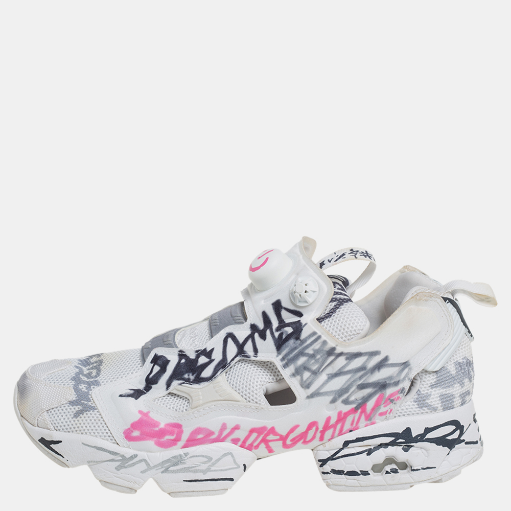 Pre-owned Vetements X Reebok White Doodle Print Fabric And Mesh Instapump Fury Low Top Sneakers Size 39