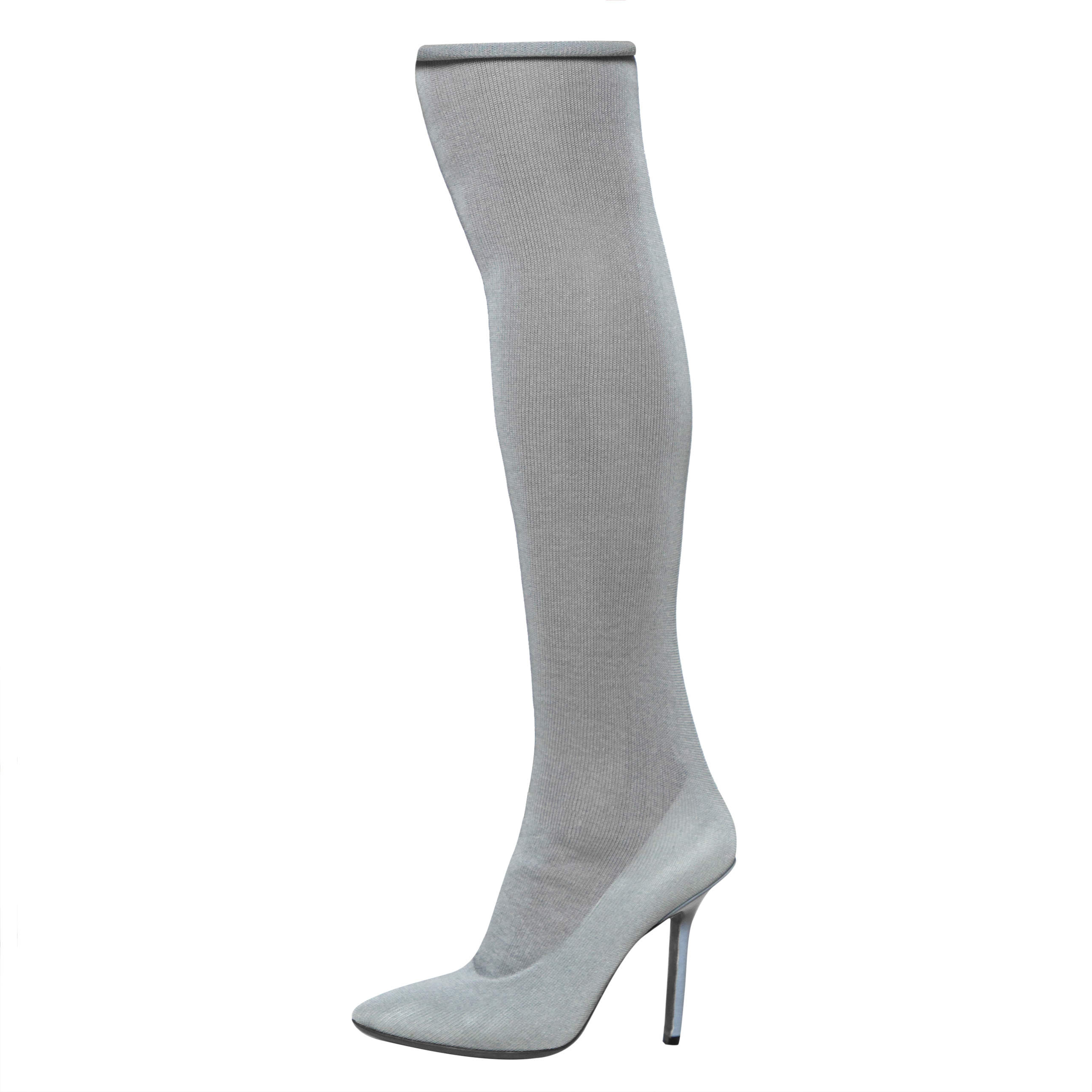 

Vetements Grey Stretch Fabric Reflective Thigh High Socks Boots Size