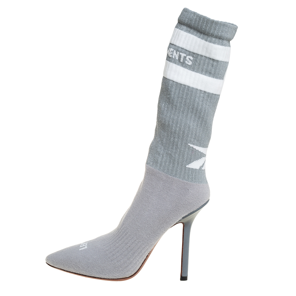 Vetements Grey Knit Fabric Reflective Sock Boots Size