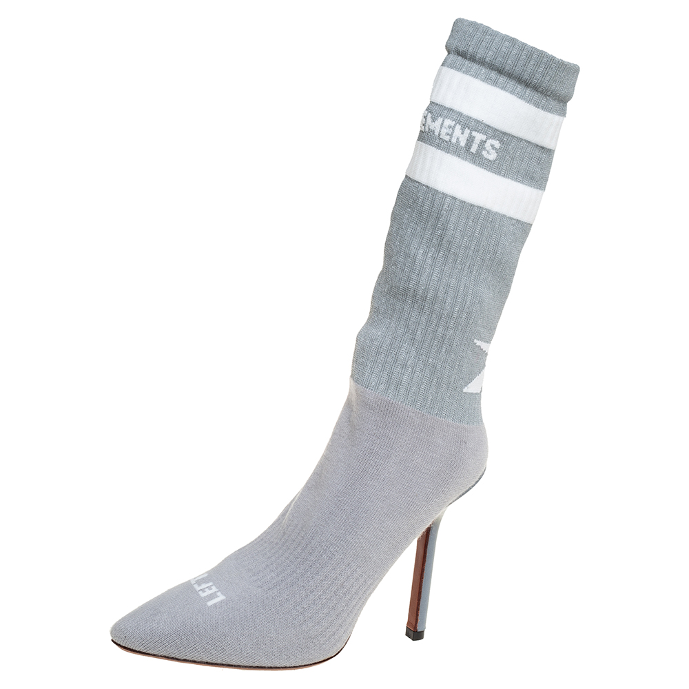 

Vetements Grey Knit Fabric Reflective Sock Boots Size