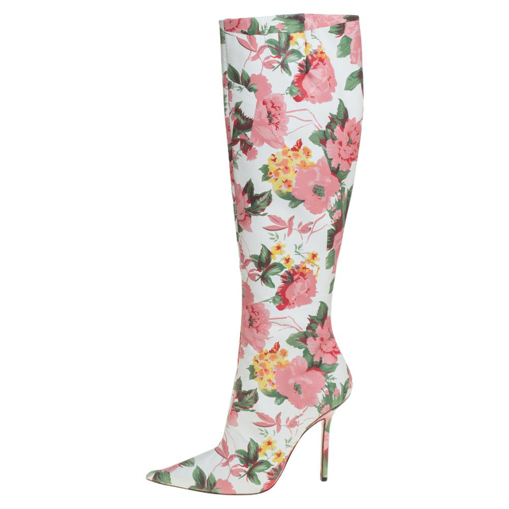

Vetements Multicolor Floral Print Leather Over The Knee Boots Size