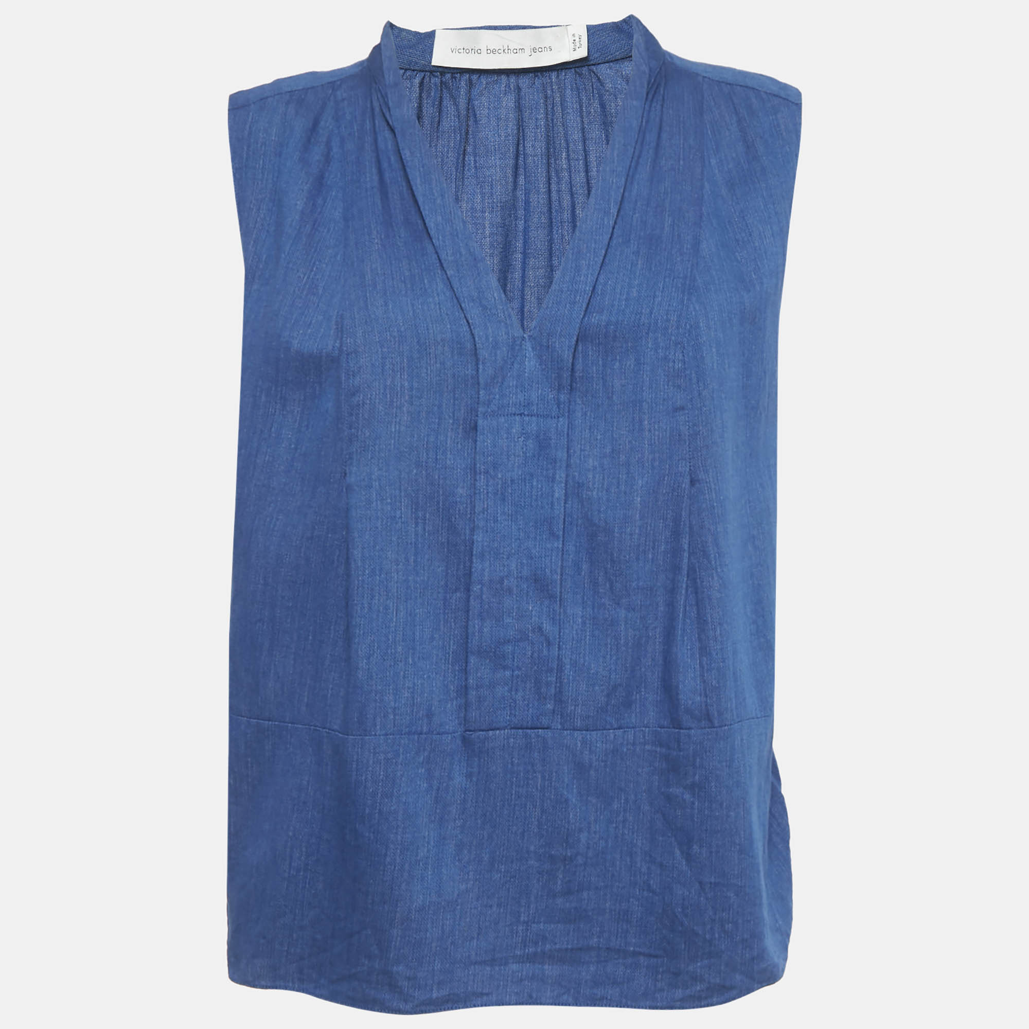 

Victoria Beckham Jeans Blue Cotton V-Neck Sleeveless Blouse M