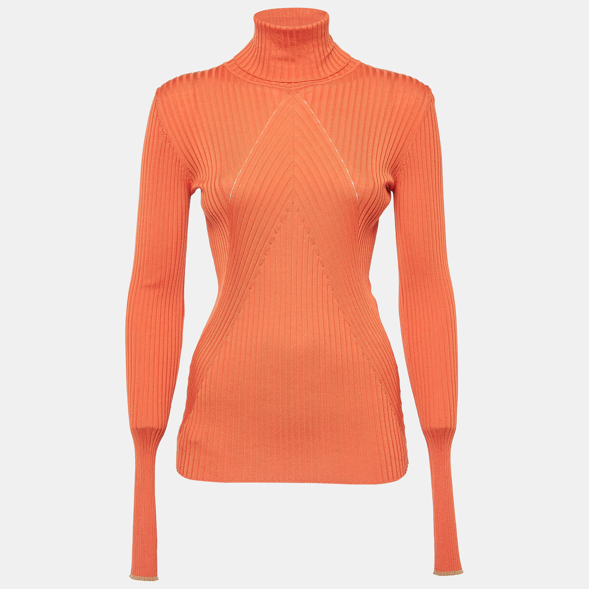 

Victoria Beckham Orange Rib Chevron Slim Polo Neck Top M