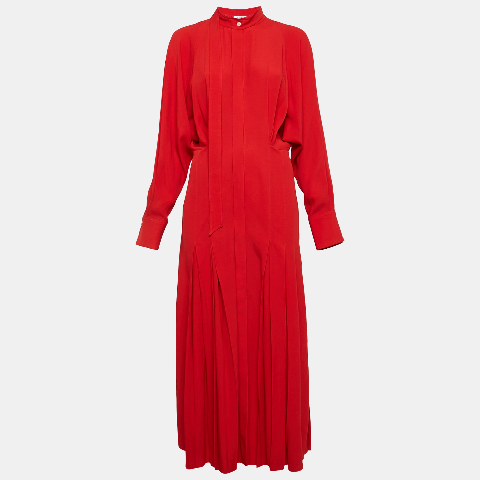 

Victoria Beckham Red Sateen Pleated Button Front Maxi Dress M