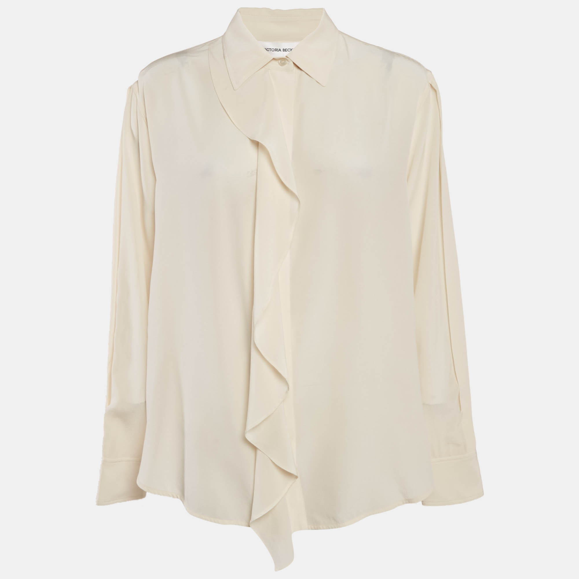 

Victoria Beckham Ivory Silk Ruffled Shirt M, White