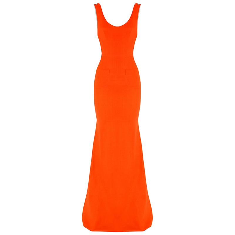 Pre Owned Victoria Beckham Tangerine Back Zipper Detail Gown L