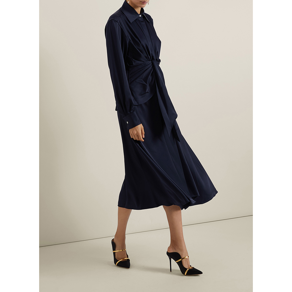 

Victoria Beckham Blue Tie-Waist Button-Down Silk Dress UK 10