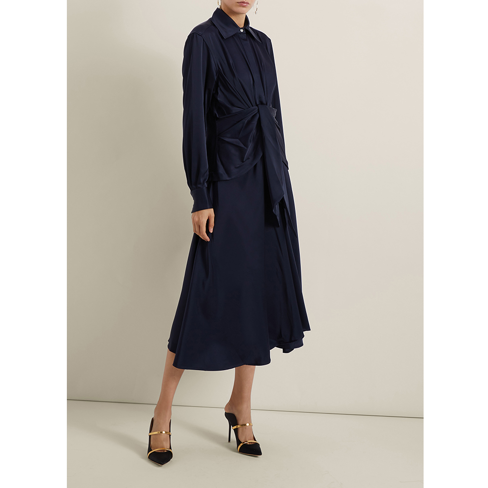 

Victoria Beckham Blue Tie-Waist Button-Down Silk Dress UK 12