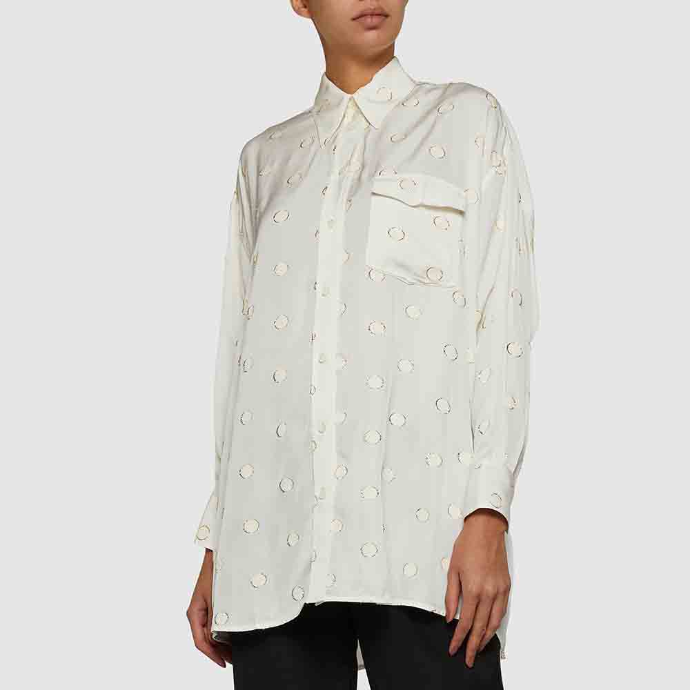 

Victoria Beckham Cream Dotted Oversized Button-Down Shirt 2