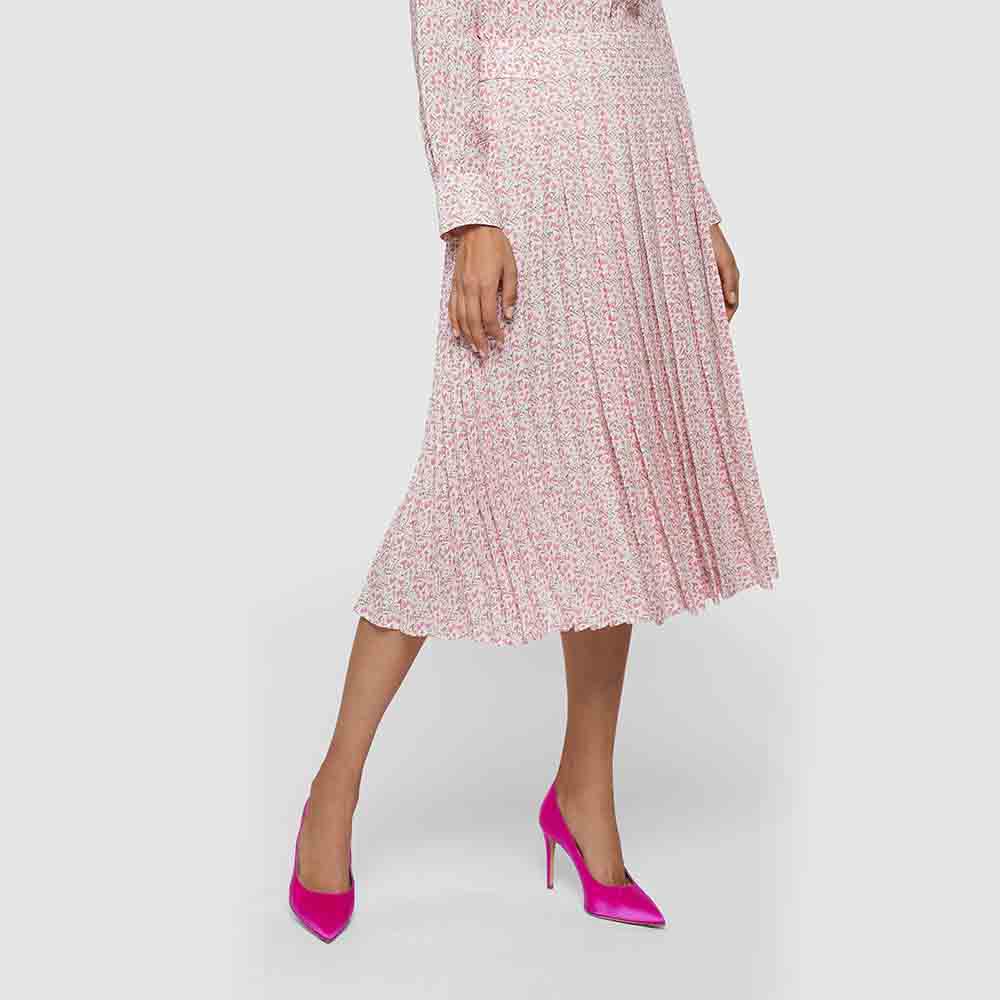 

Victoria Beckham Pink Floral Print Pleated Midi Skirt UK 10