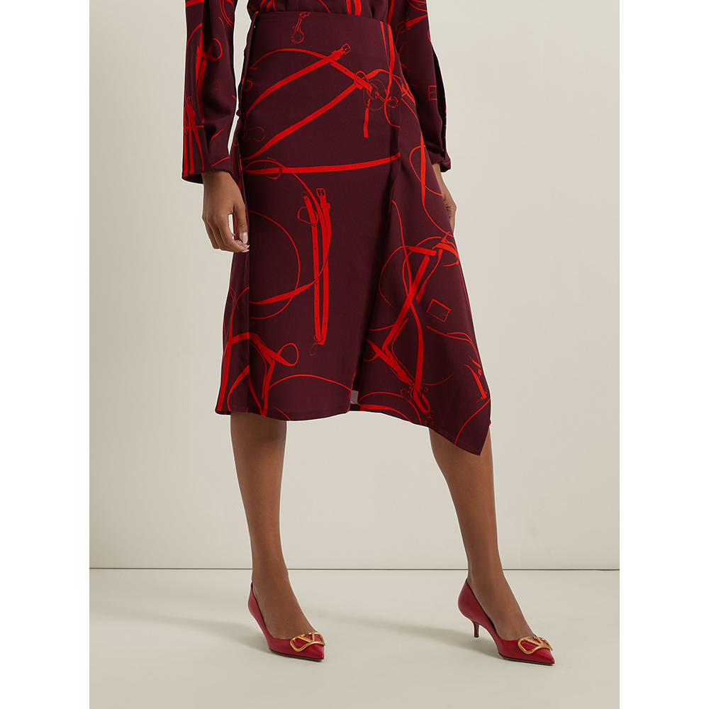 

Victoria Beckham Red Horse Bit Print Draped Skirt UK 6