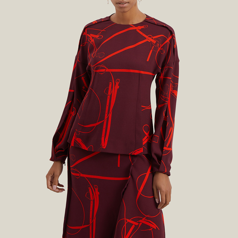 

Victoria Beckham Red Horse Bit-Print Crepe Blouse UK 12