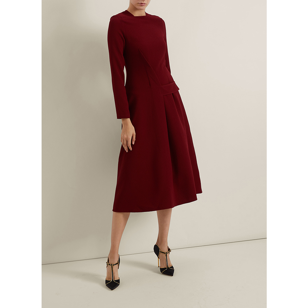 

Victoria Beckham Red Long Sleeve Belted Midi Dress UK 12