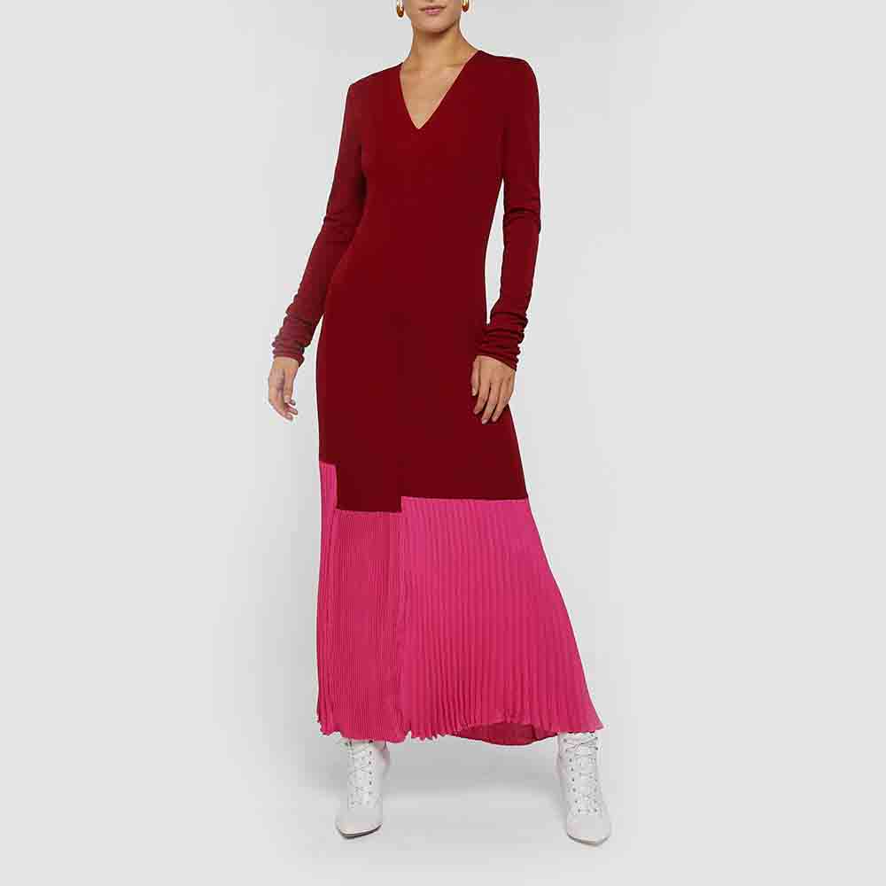 

Victoria Beckham Red Long Sleeve Colour Block Maxi Dress UK 14