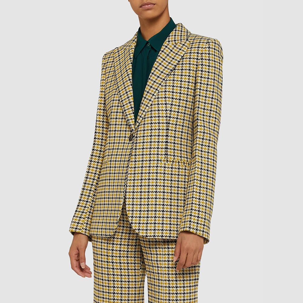 

Victoria Beckham Yellow Checked Wool-Blend Blazer UK 10