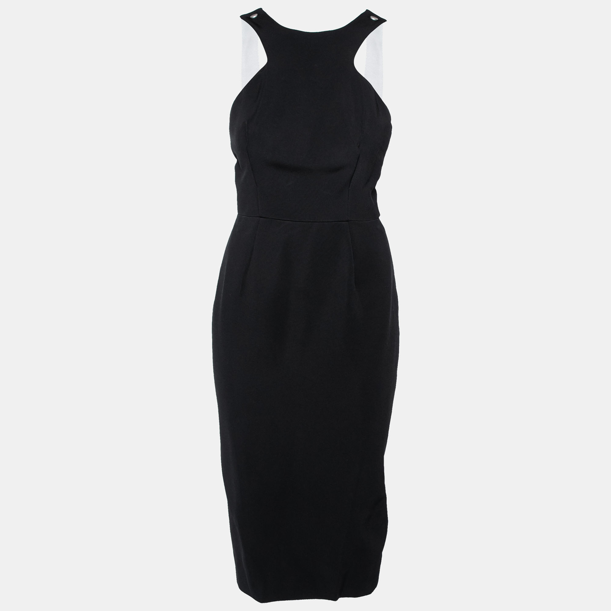 

Victoria Beckham Black Crepe Contrast Strap Detail Sleeveless Dress L