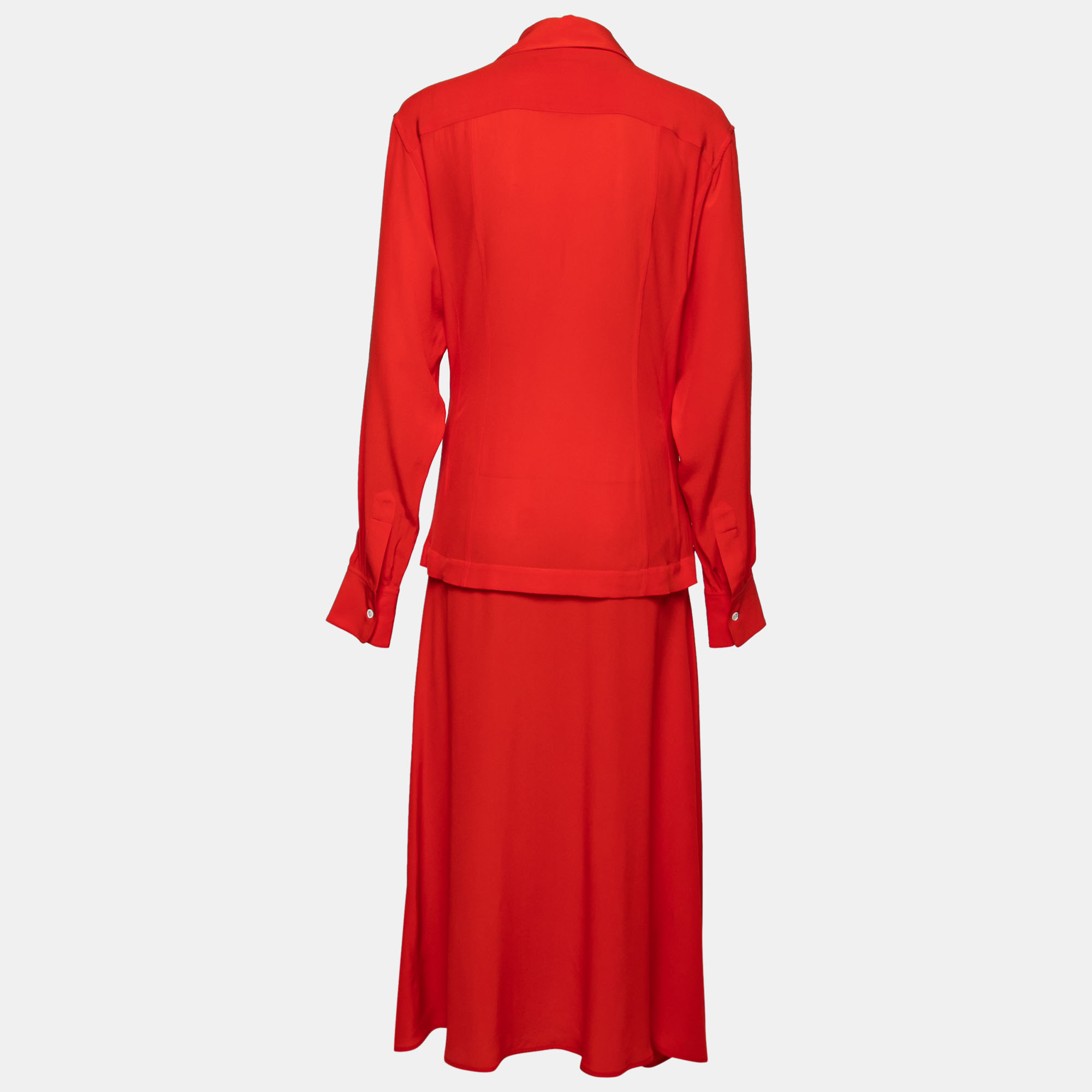 

Victoria Beckham Red Silk Draped Shirt Dress