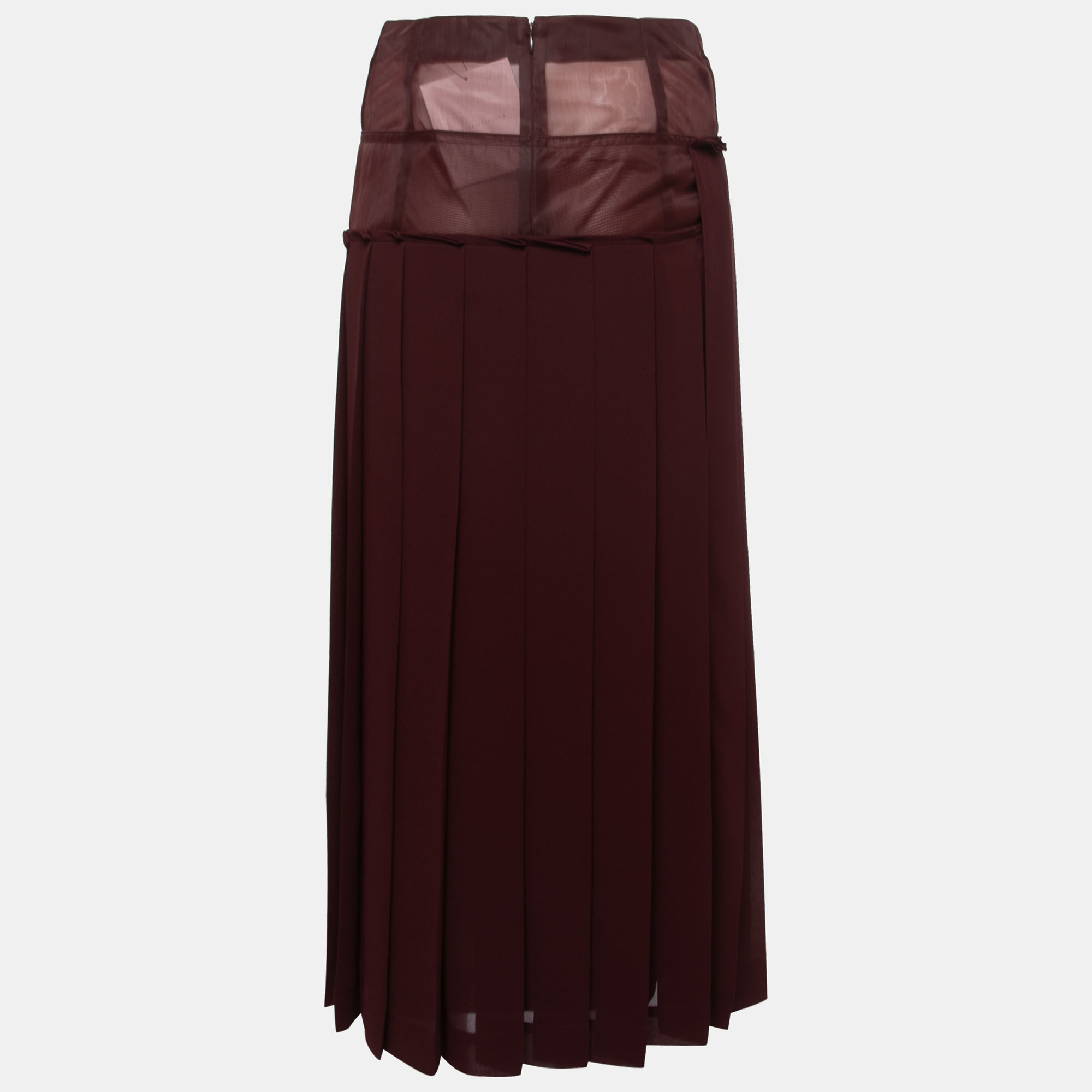

Victoria Beckham Burgundy Crepe Paneled Pleated Midi Skirt
