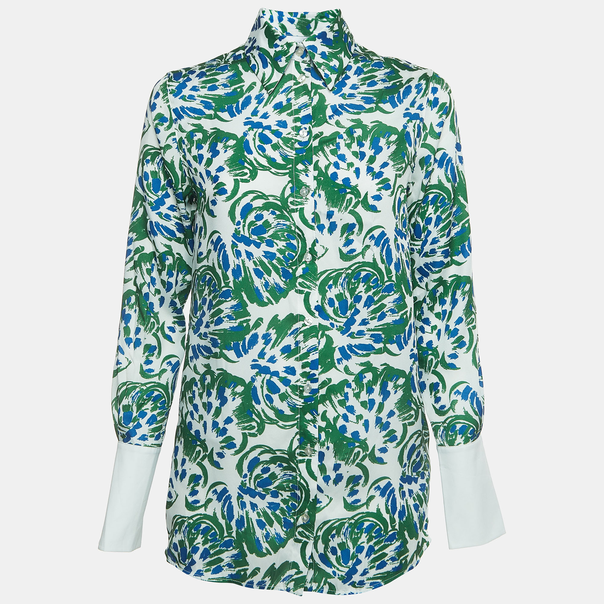 

Victoria Beckham White Abstract Floral Print Twill Button Front Shirt
