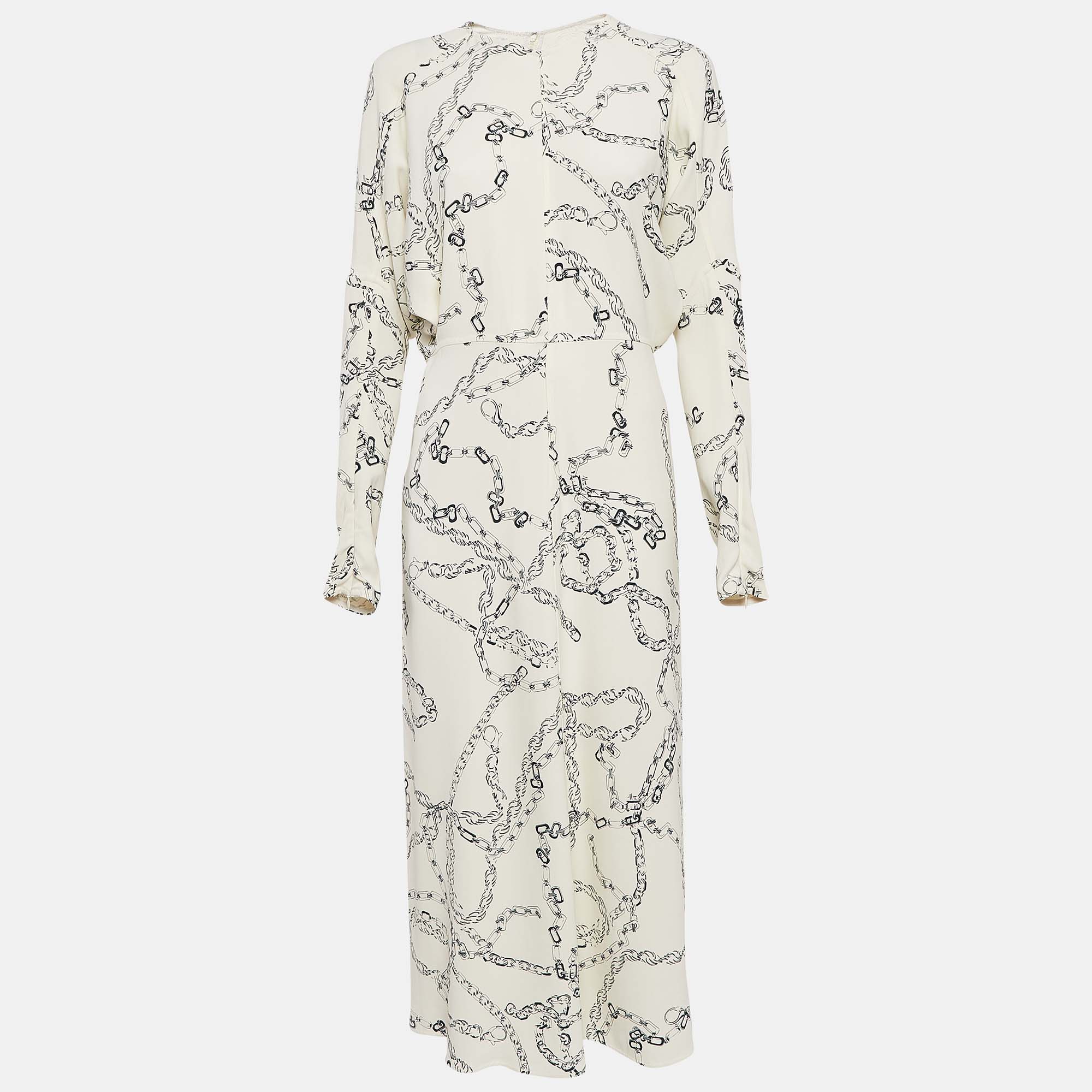 

Victoria Beckham Off-White Chain Print Crepe Midi Dress M