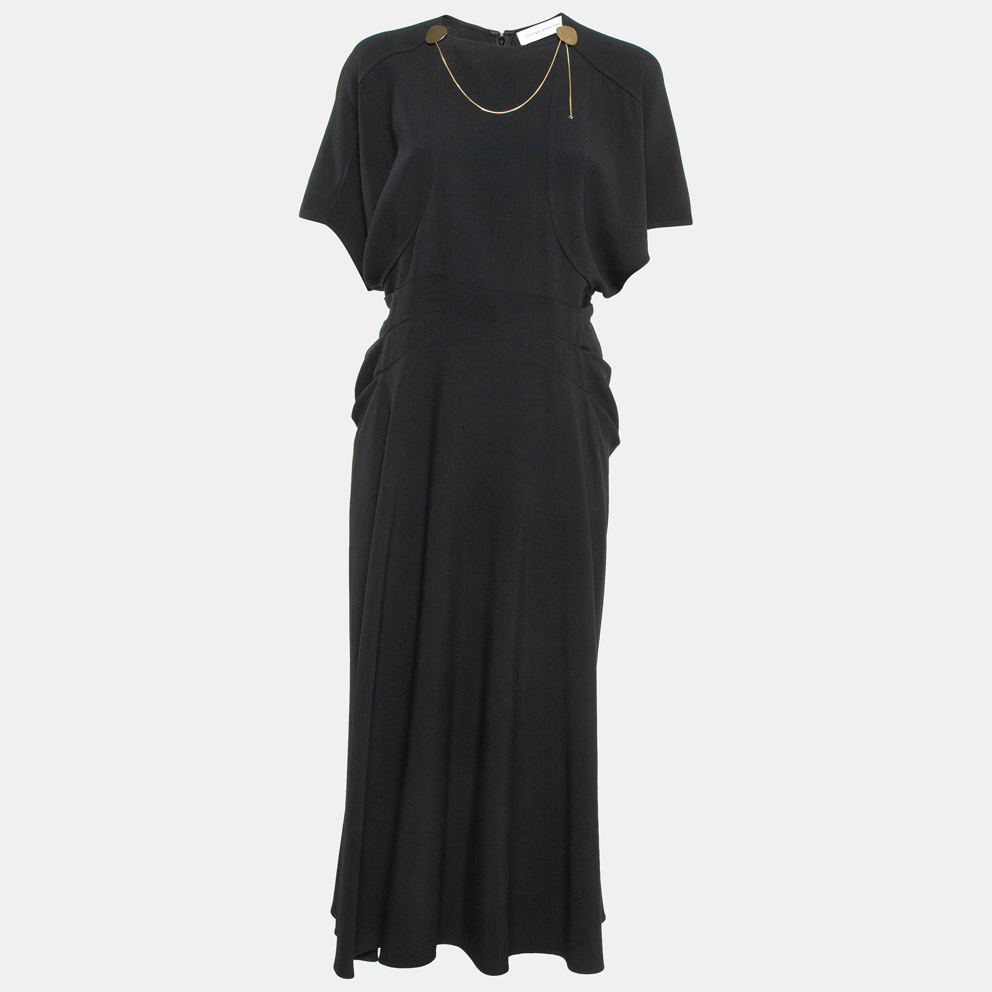 

Victoria Beckham Black Chain Embellished Crepe Midi Dress M