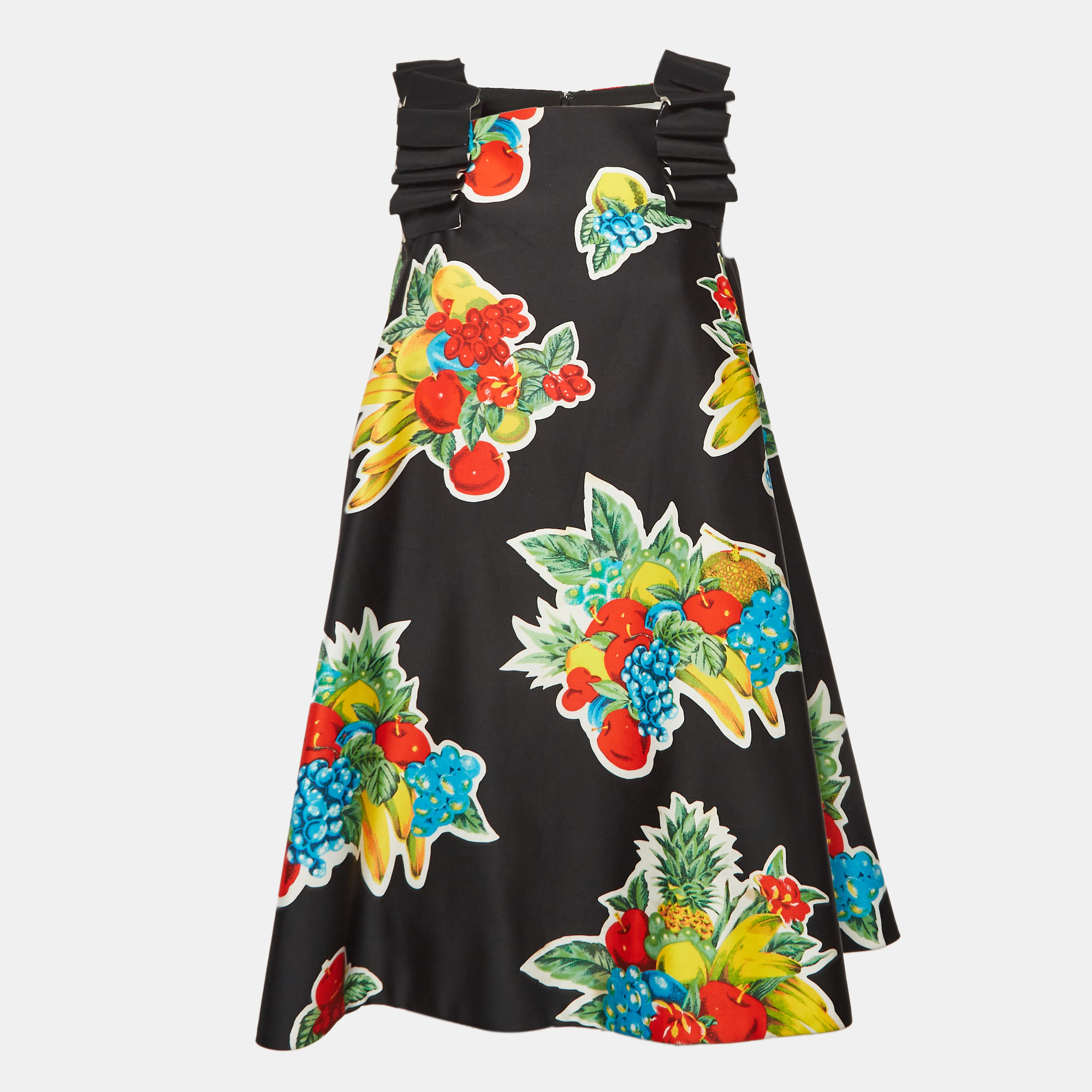 

Victoria Beckham Black Fruit Print Crepe Shift Dress S