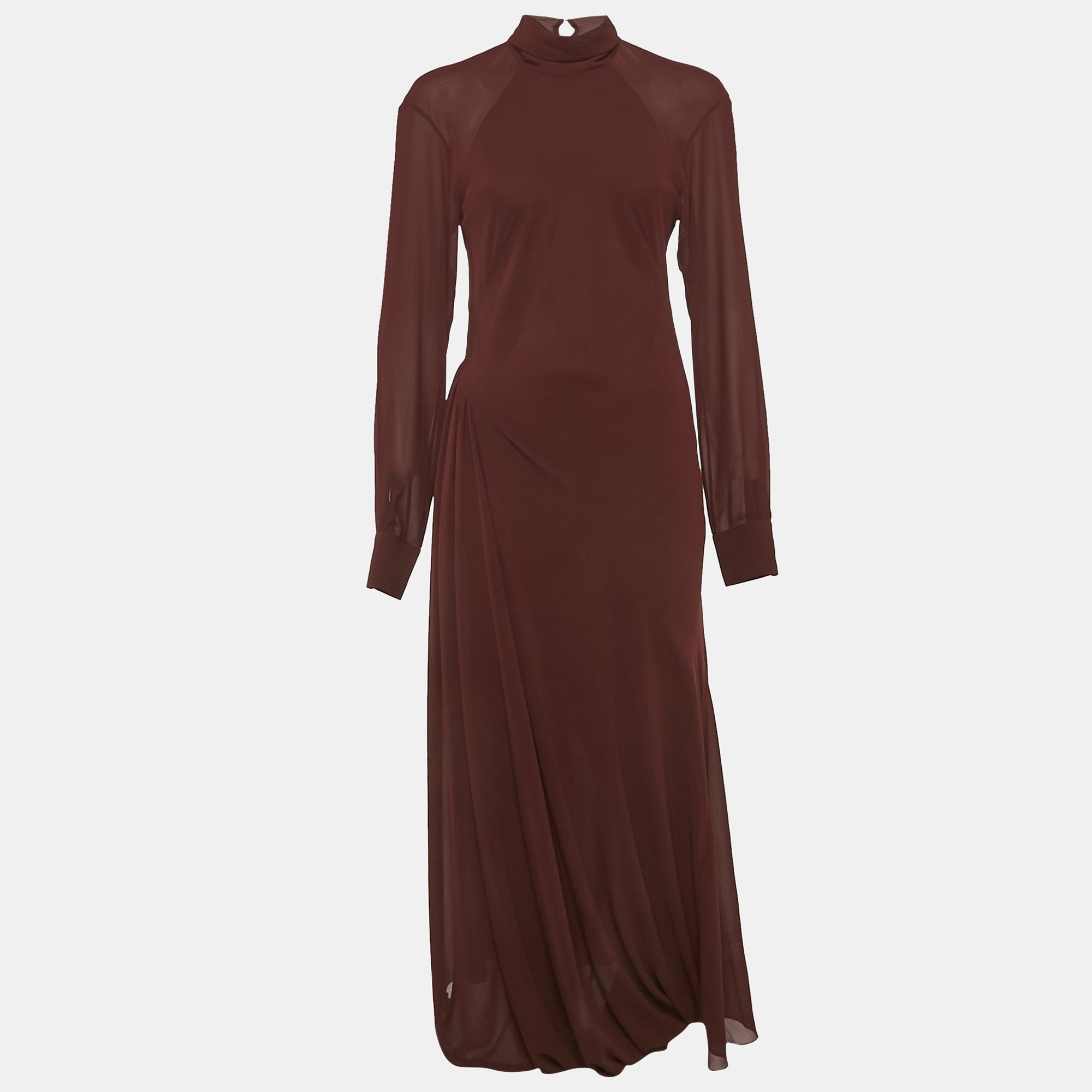 

Victoria Beckham Burgundy Crepe High Neck Midi Dress M