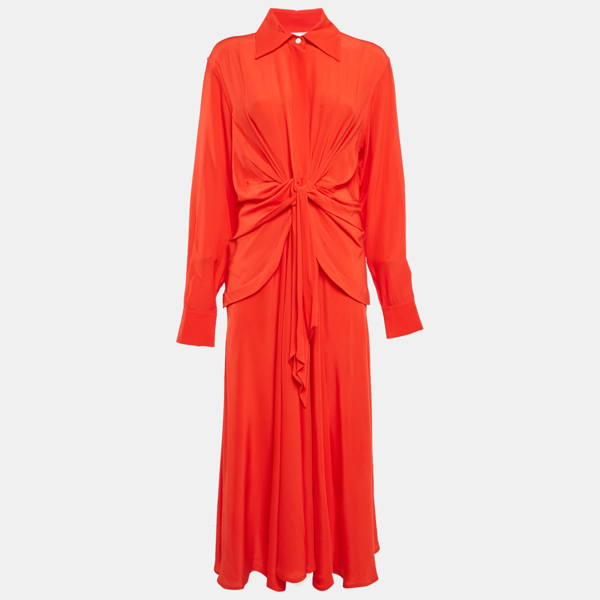 

Victoria Beckham Red Silk Drape Style Midi Dress M