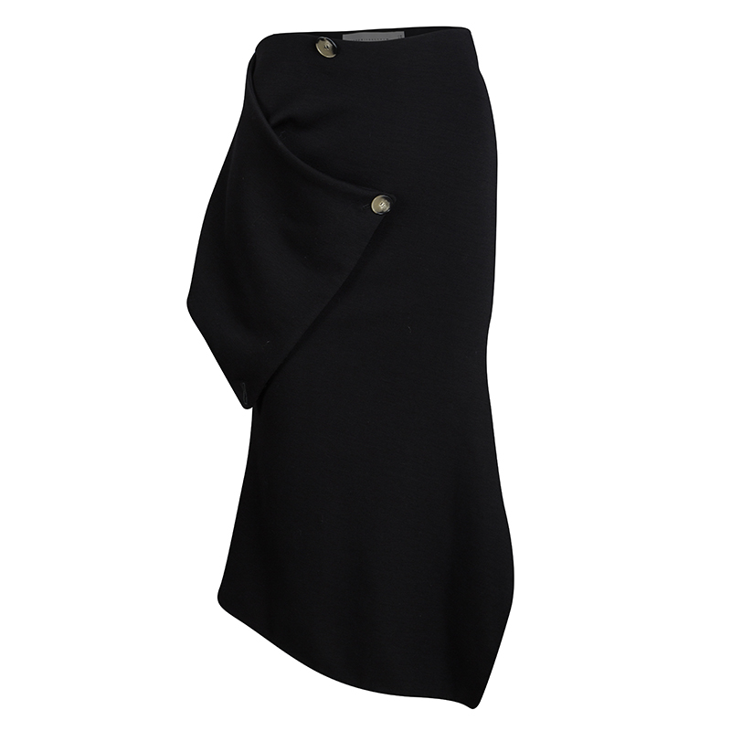 Pre Owned Victoria Beckham Black Wool Drape Detail Asymmetric Skirt S