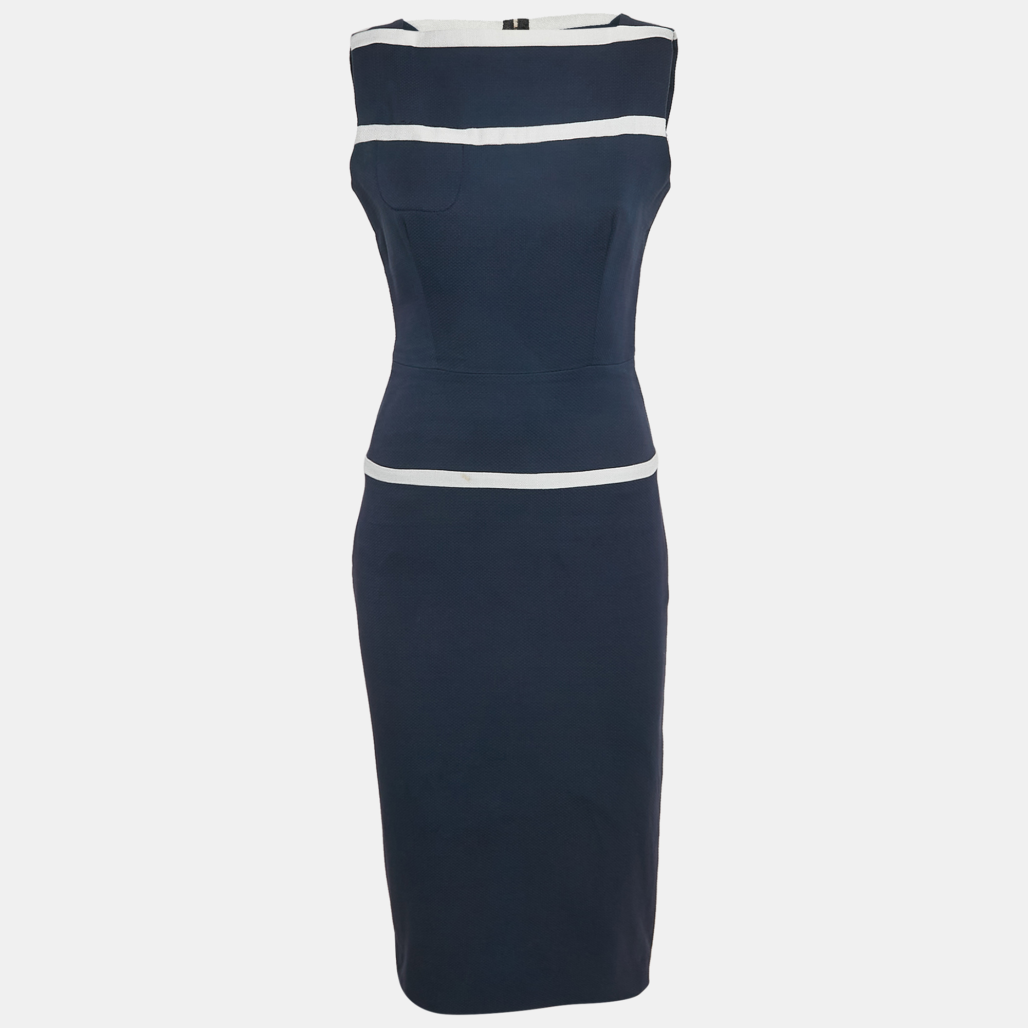 

Victoria Beckham Navy Blue Basket Weave Cotton Midi Dress M