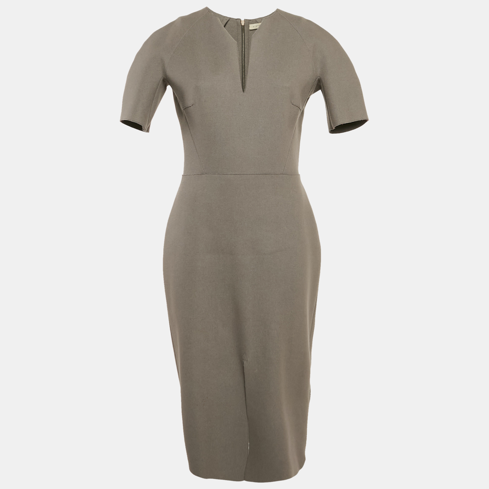 

Victoria Beckham Grey Wool Shift Midi Dress L