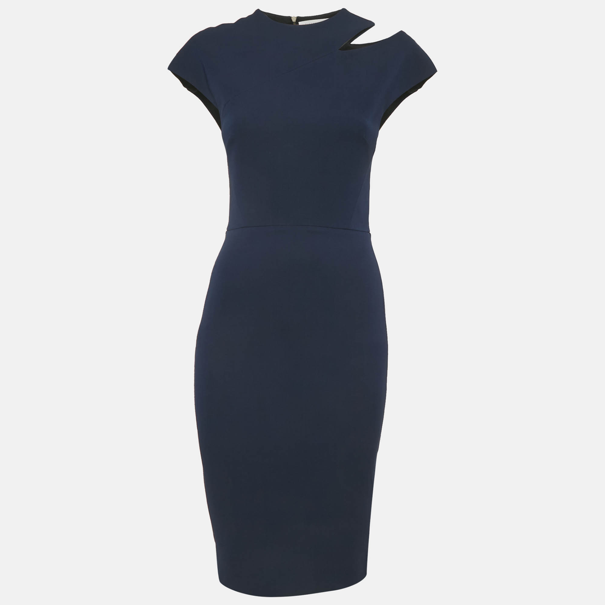 

Victoria Beckham Navy Blue Silk Blend Cut-Out Shoulder Sheath Dress S